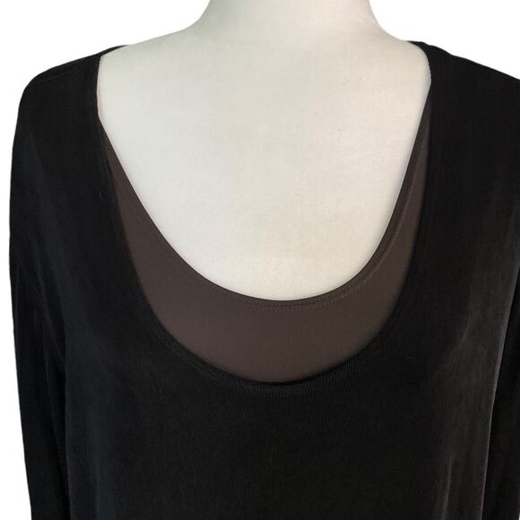 Chico’s Travelers Collection Long Sleeve Black Brown Layered Top Size 3= XL - Picture 3 of 15